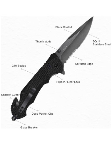 Cuchillo Plegable EMHTiii con Cortador y Rompedor de Vidrio