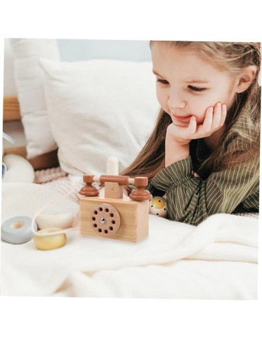 Teléfono de Madera Vintage BESPORTBLE para Niños 10.5x10cm