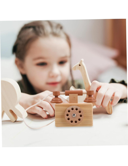 Teléfono de Madera Vintage BESPORTBLE para Niños 10.5x10cm