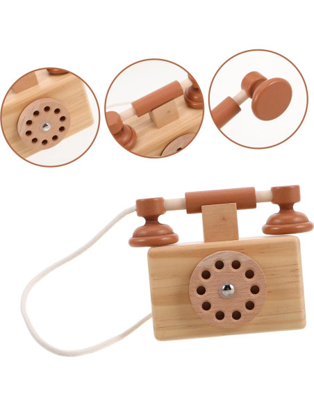 Teléfono de Madera Vintage BESPORTBLE para Niños 10.5x10cm