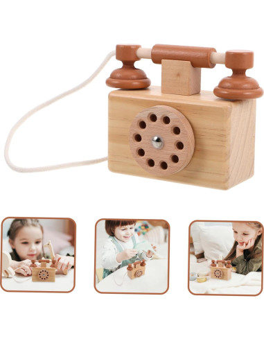 Teléfono de Madera Vintage BESPORTBLE para Niños 10.5x10cm
