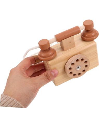 Teléfono de Madera Vintage BESPORTBLE para Niños 10.5x10cm
