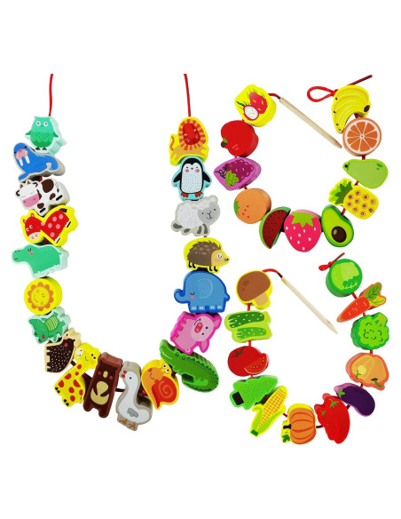 Juego de Cuentas de Enhebrado de Madera Visen 46 Piezas