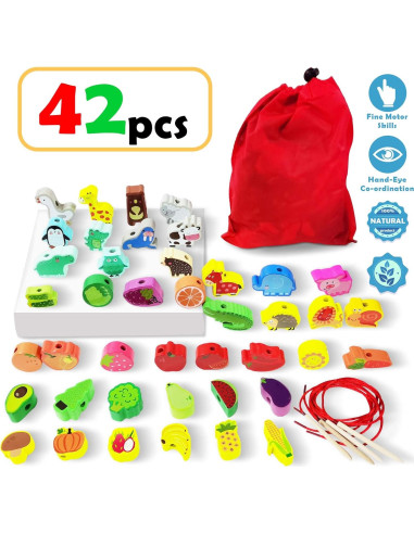 Juego de Cuentas de Enhebrado de Madera Visen 46 Piezas