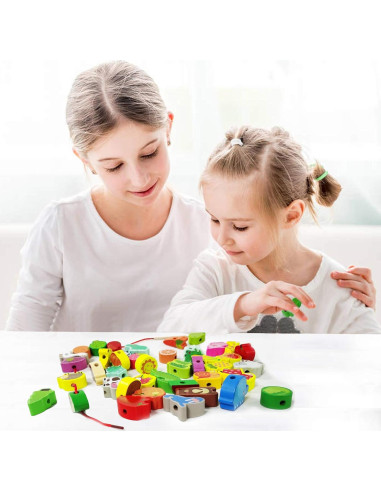 Juego de Cuentas de Enhebrado de Madera Visen 46 Piezas