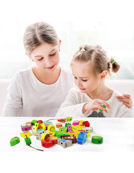 Juego de Cuentas de Enhebrado de Madera Visen 46 Piezas