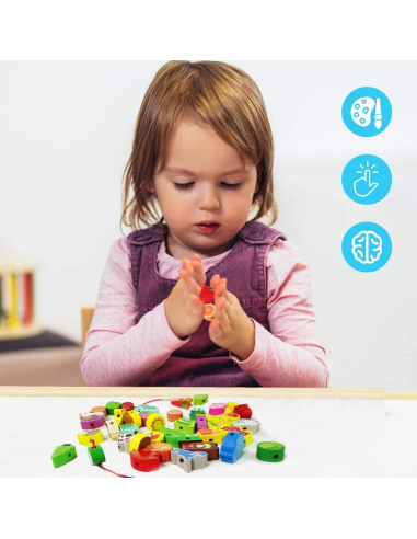 Juego de Cuentas de Enhebrado de Madera Visen 46 Piezas