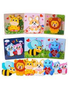 6 Rompecabezas de Madera San Valentín YIYEE para Niños