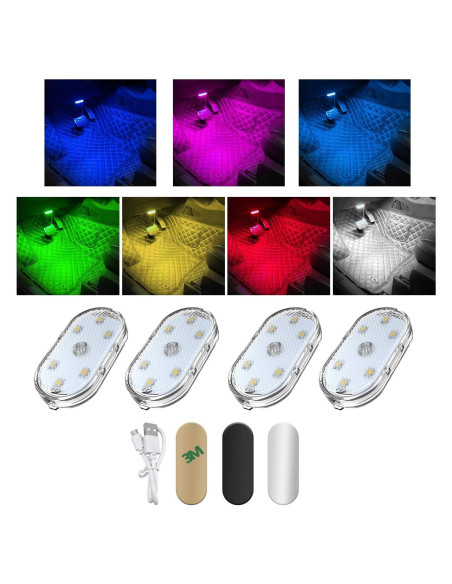 4 PCS Luces LED Inalámbricas para Interior de Auto Povtii