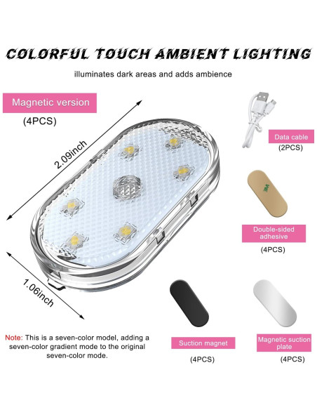 4 PCS Luces LED Inalámbricas para Interior de Auto Povtii