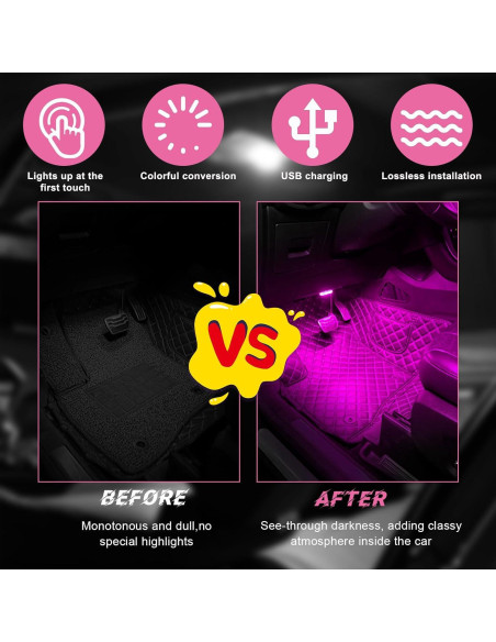 4 PCS Luces LED Inalámbricas para Interior de Auto Povtii