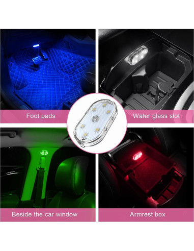 4 PCS Luces LED Inalámbricas para Interior de Auto Povtii