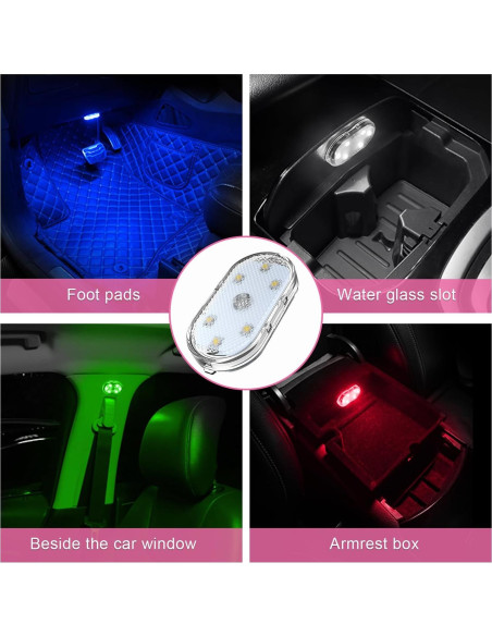 4 PCS Luces LED Inalámbricas para Interior de Auto Povtii