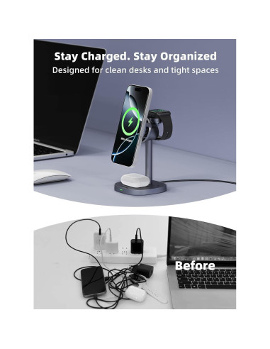 Cargador Inalámbrico 3 en 1 TRIBONE TB-005 Qi2 15W para iPhone 16