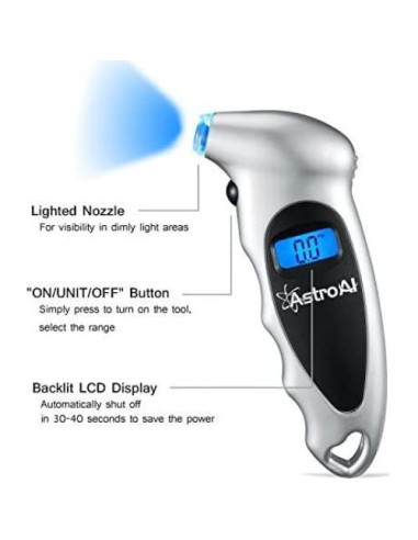 Medidor de Presión de Neumáticos Digital AstroAI 10.34 Bar + Multímetro TRMS