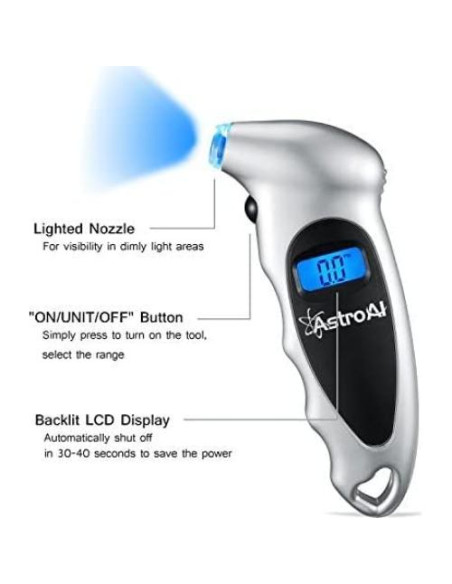 Medidor de Presión de Neumáticos Digital AstroAI 10.34 Bar + Multímetro TRMS
