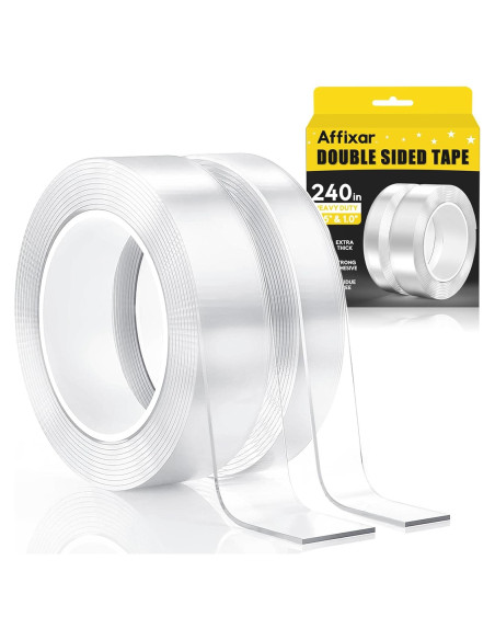 Cinta Adhesiva Doble Cara Extra Fuerte Affixar 6.1 m 2 Rollos