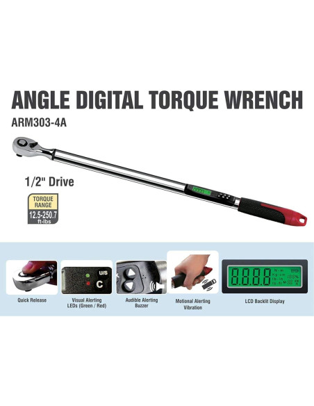 Llave de Torque Digital ACDelco ARM303-4A-340 1/2" 12.5-250.7 ft-lbs
