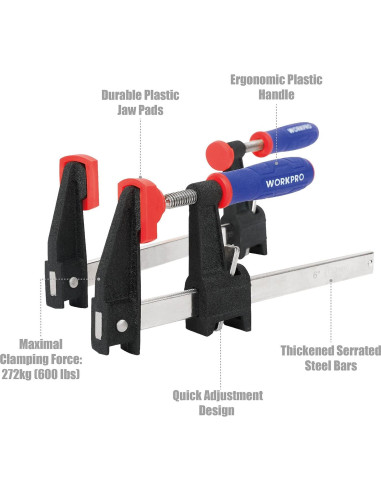 WORKPRO Juego de Abrazaderas de Barra de Acero 6" 2-pack