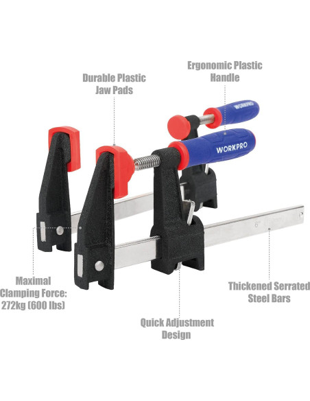 WORKPRO Juego de Abrazaderas de Barra de Acero 6" 2-pack