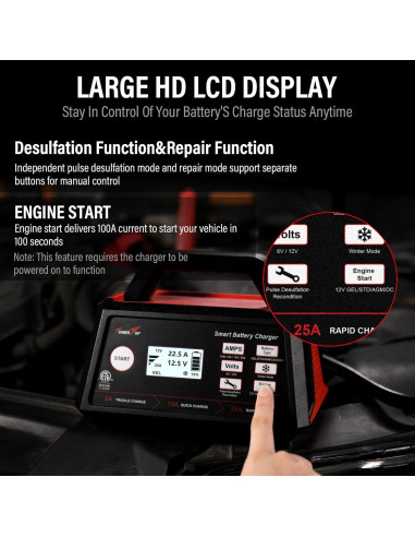 Cargador de Batería Inteligente TowerTop 6V/12V 25A Automático