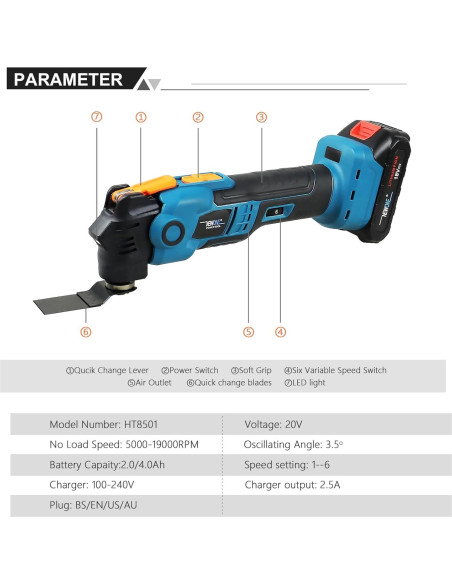 Kit de Herramienta Oscilante Inalámbrica NEWONE 18V 6 Velocidades