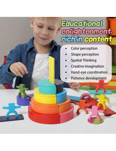 Juego de Apilamiento Arcoíris 40 Piezas Madera Montessori