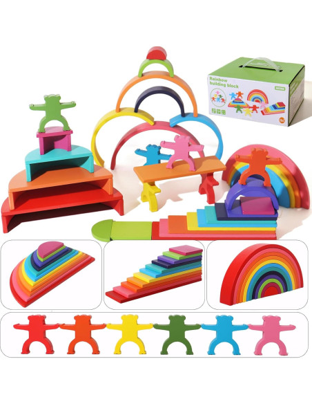 Juego de Apilamiento Arcoíris 40 Piezas Madera Montessori Juego de Apilamiento Arcoíris 40 Piezas Madera Montessori