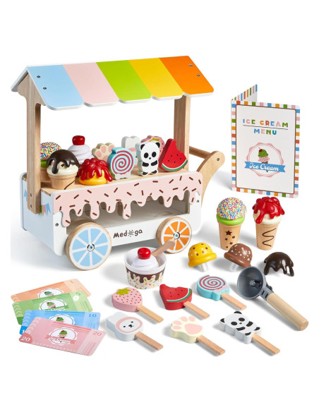 Carrito de Helados de Madera Medoga 29 Piezas para Niños