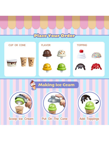 Carrito de Helados de Madera Medoga 29 Piezas para Niños