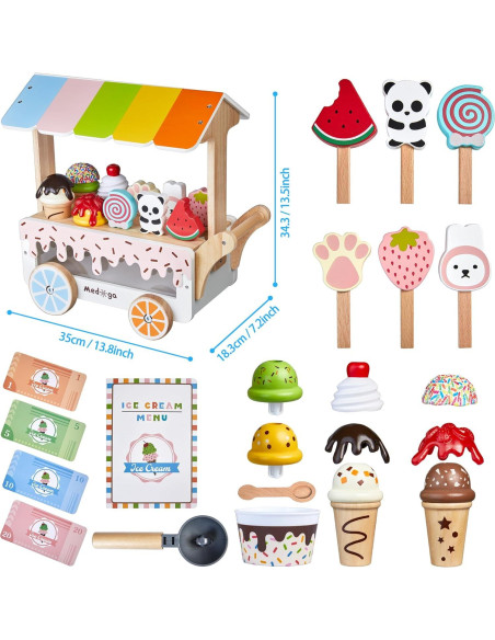 Carrito de Helados de Madera Medoga 29 Piezas para Niños