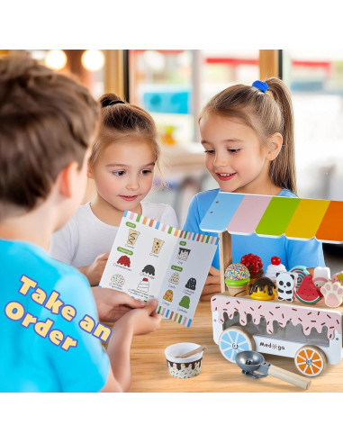 Carrito de Helados de Madera Medoga 29 Piezas para Niños