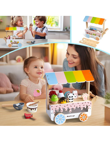 Carrito de Helados de Madera Medoga 29 Piezas para Niños
