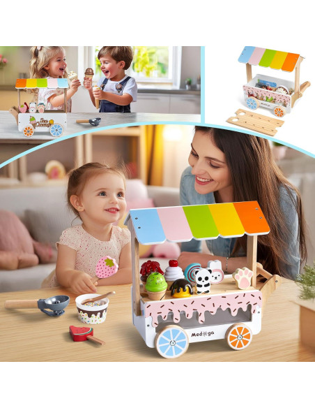 Carrito de Helados de Madera Medoga 29 Piezas para Niños