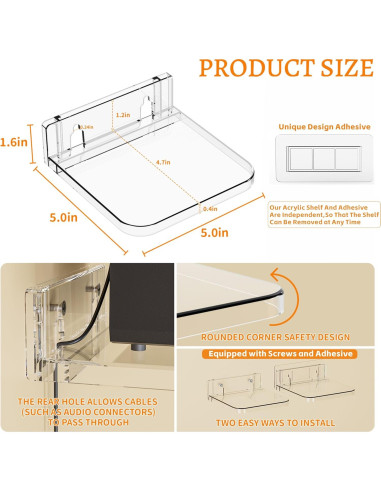 Estantes Flotantes Adhesivos Yieach 4 Piezas 12.7 cm Transparente