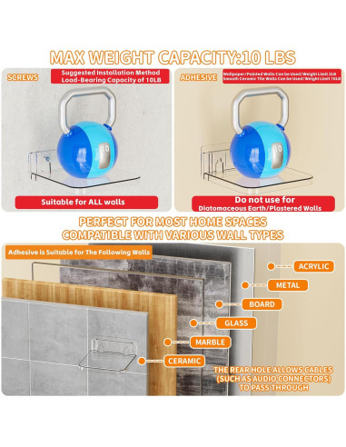 Estantes Flotantes Adhesivos Yieach 4 Piezas 12.7 cm Transparente