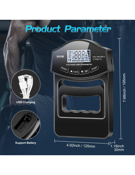 Tester de Fuerza de Agarre Genérico 180kg con Pantalla LCD