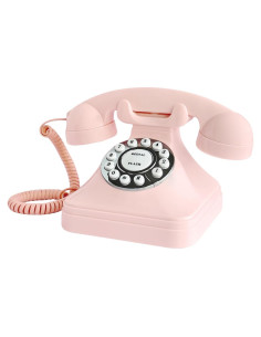TelPal Teléfono de Línea Fija Retro Rosa con Marcado por Botón