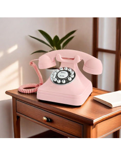 TelPal Teléfono de Línea Fija Retro Rosa con Marcado por Botón 2