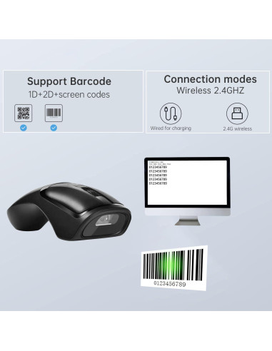Escáner de Código de Barras Inalámbrico THARO 2 en 1 Negro