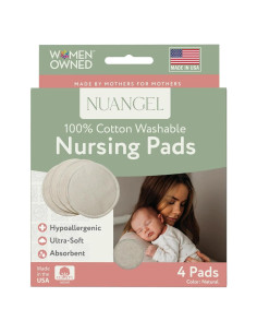 Almohadillas de Lactancia Reutilizables NuAngel - 4 Piezas Algodón Natural