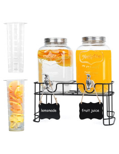 Paquete de 2 dispensadores de vidrio 3.78L con grifo y soporte