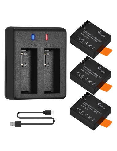 Cargador Doble para Baterías PG1050 Vemico 1350mAh - 3 Piezas