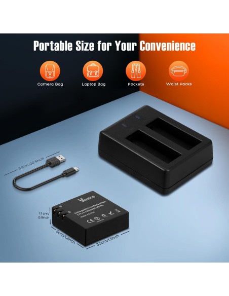 Cargador Doble para Baterías PG1050 Vemico 1350mAh - 3 Piezas