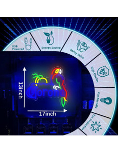 Letrero de Neón LED Corona con Loro Azul 35.5x33 cm 2