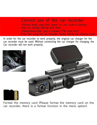 Cámara Doble Dash Cam Genérico 1080P con Visión Nocturna IR