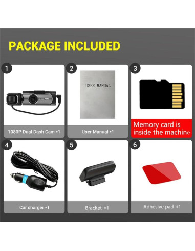 Cámara Doble Dash Cam Genérico 1080P con Visión Nocturna IR