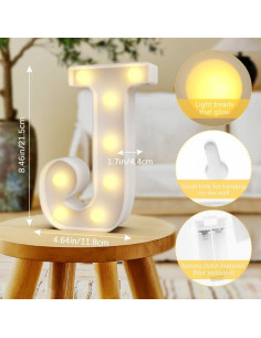 Luz Decorativa Led Letra J QWZify 20.32 cm para Fiesta 2