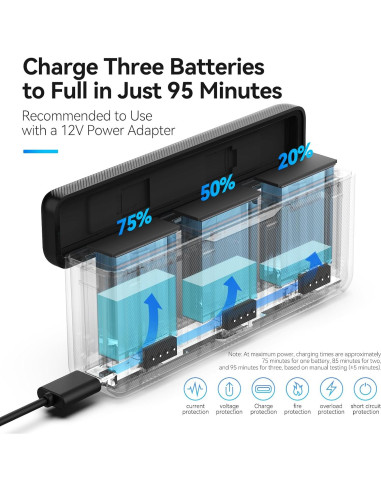 Cargador de Batería TELESIN para DJI Osmo Action 3/4 con Estuche