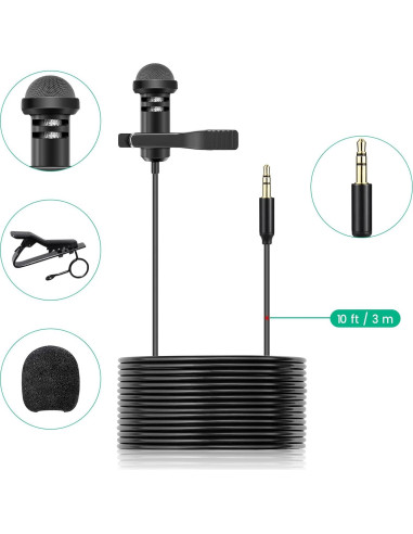 Micrófono Lavalier Weishan 3m para GoPro HERO11, HERO10, HERO9